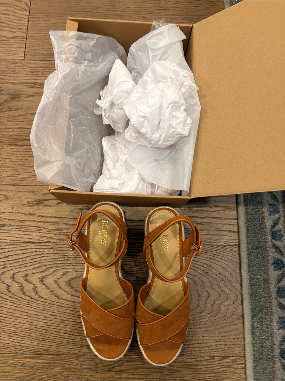 J. Crew Tan Suede Espadrille Wedge Sandals